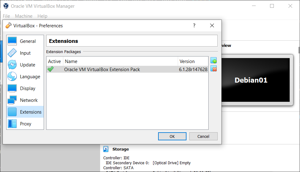 VirtualBox Extensions Setting